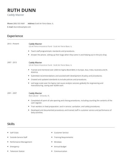Caddy Master Resume