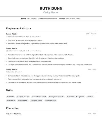Caddy Master Resume