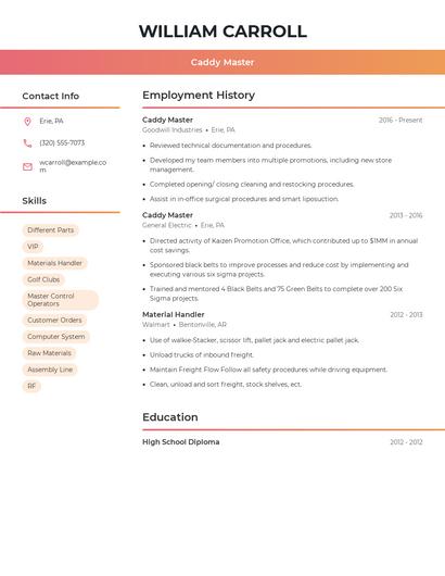 Caddy Master Resume