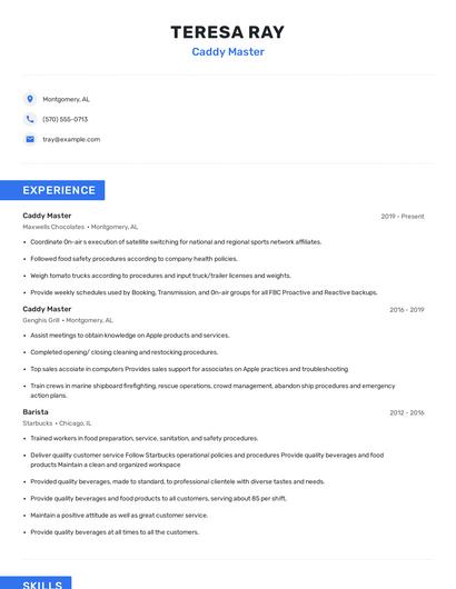 Caddy Master Resume