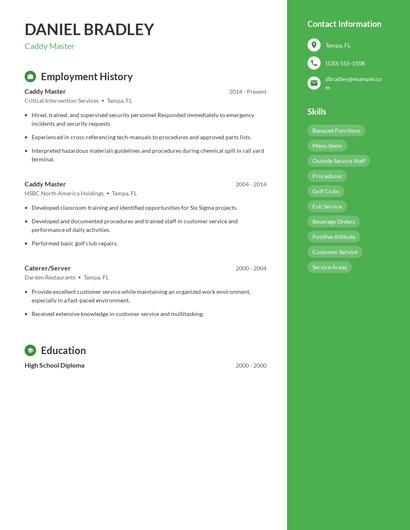 Caddy Master Resume