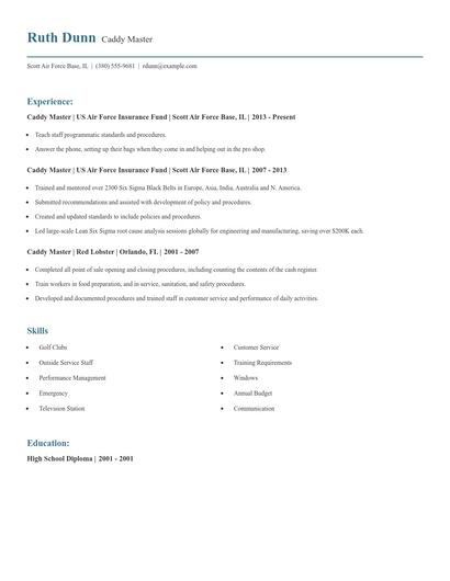 Caddy Master Resume