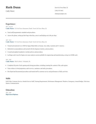Caddy Master Resume
