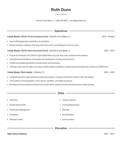 Caddy Master Resume