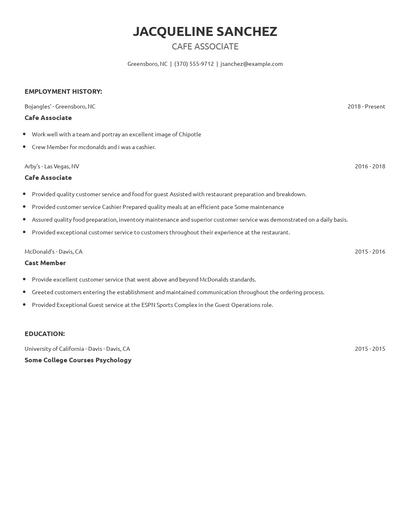 Cafe Associate Resume