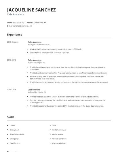 Cafe Associate Resume