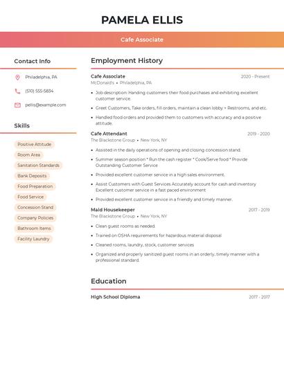 Cafe Associate Resume
