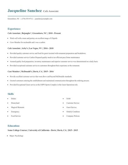 Cafe Associate Resume