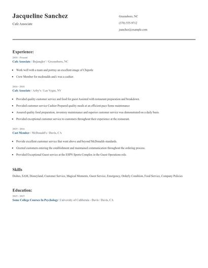 Cafe Associate Resume