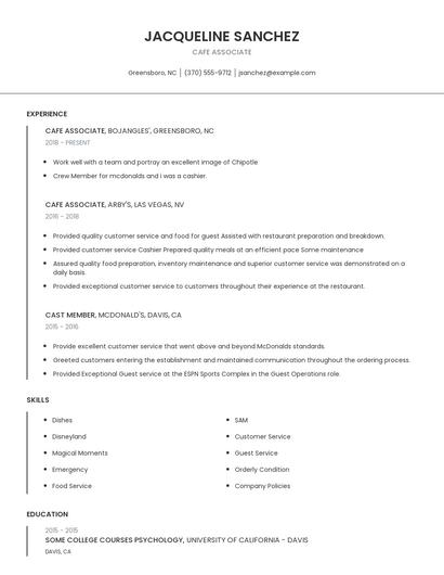 Cafe Associate Resume