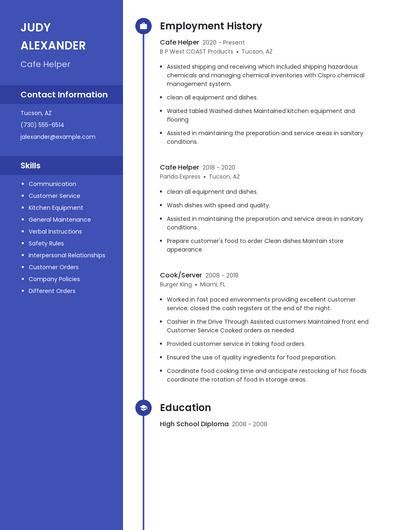 Cafe Helper Resume
