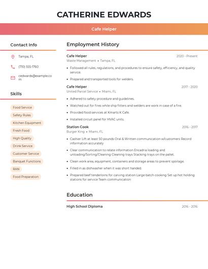 Cafe Helper Resume
