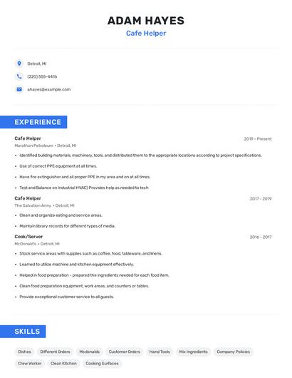 Cafe Helper Resume