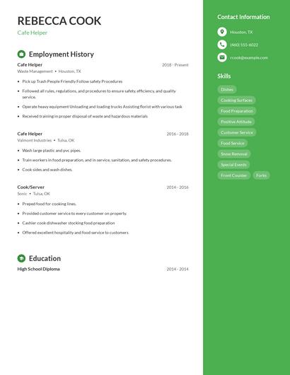 Cafe Helper Resume