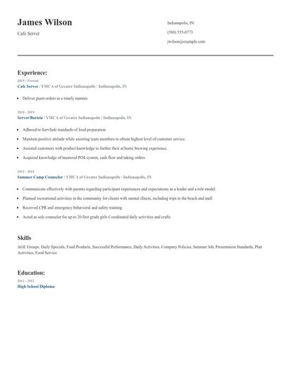 Cafe Server Resume