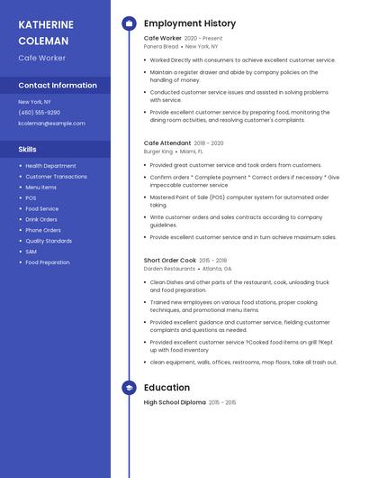 Cafe Worker Resume