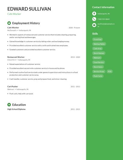 Cafe Worker Resume