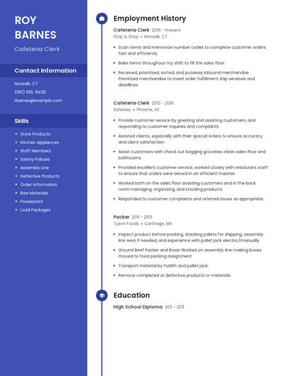 Cafeteria Clerk Resume