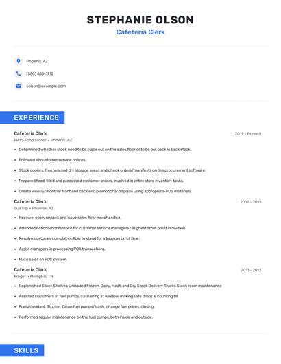 Cafeteria Clerk Resume