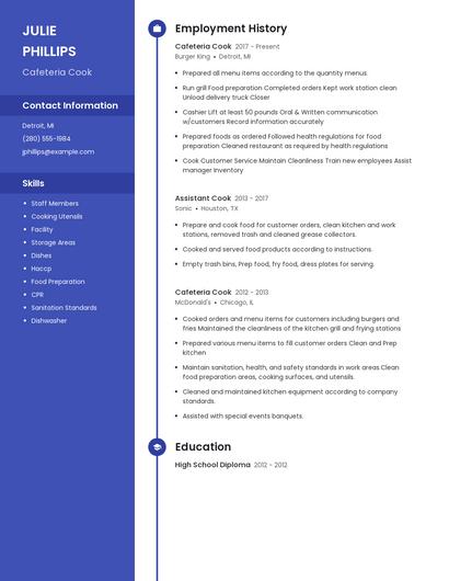 Cafeteria Cook Resume