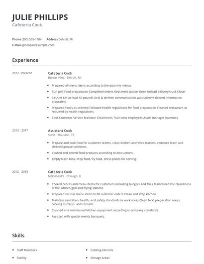 Cafeteria Cook Resume