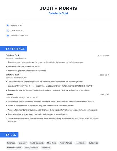 Cafeteria Cook Resume