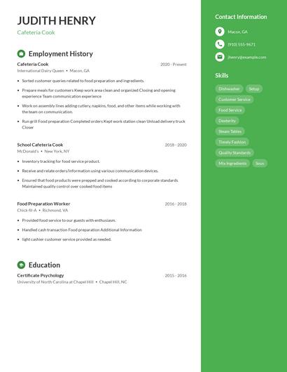Cafeteria Cook Resume