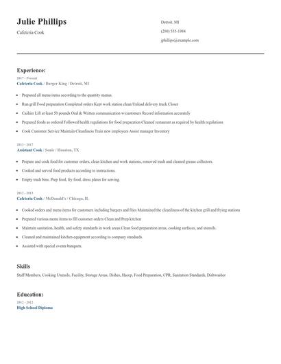 Cafeteria Cook Resume