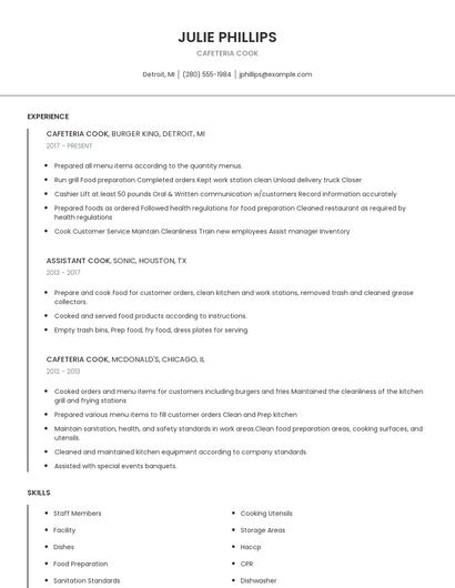 Cafeteria Cook Resume