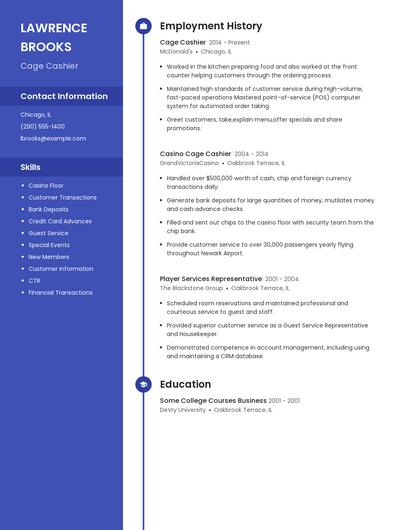 Cage Cashier Resume