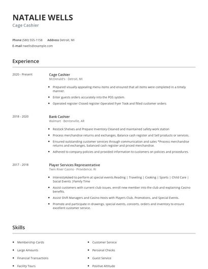 Cage Cashier Resume