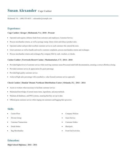 Cage Cashier Resume