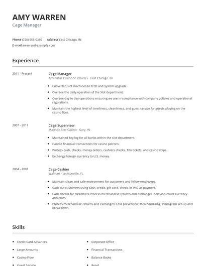 Cage Manager Resume