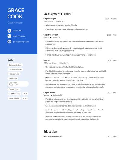 Cage Manager Resume