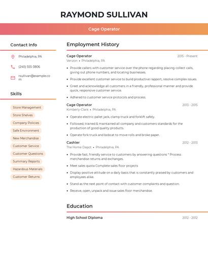 Cage Operator Resume