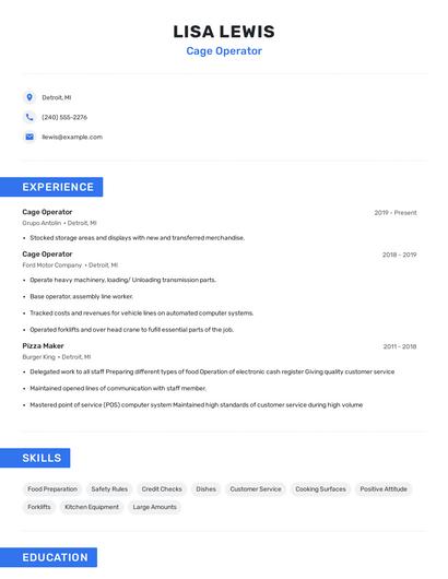 Cage Operator Resume