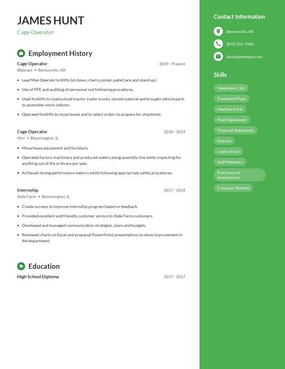 Cage Operator Resume