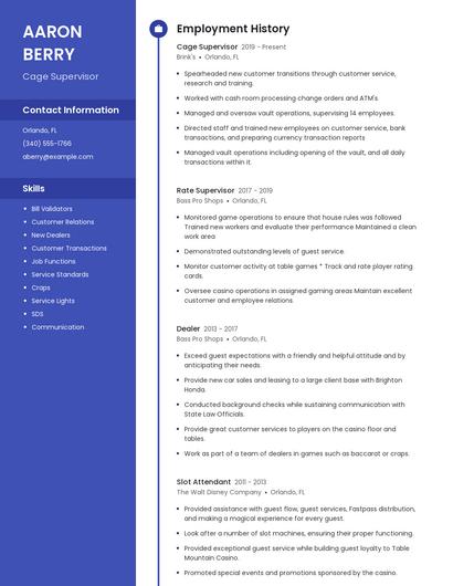 Cage Supervisor Resume