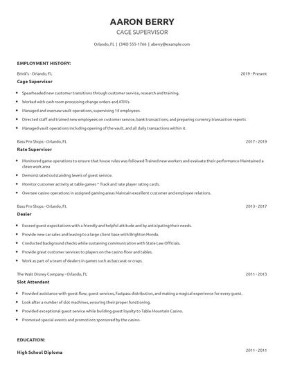 Cage Supervisor Resume