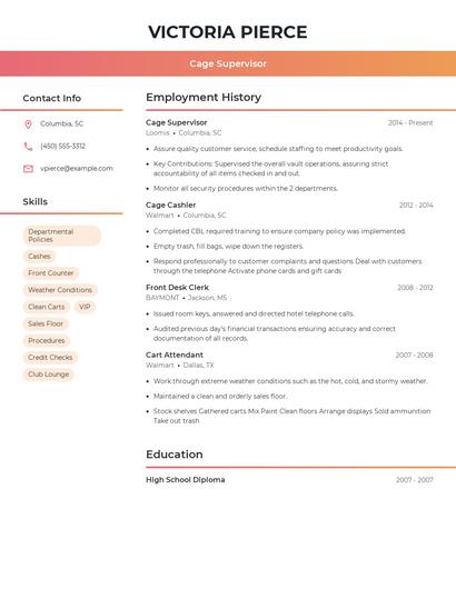 Cage Supervisor Resume