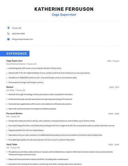Cage Supervisor Resume