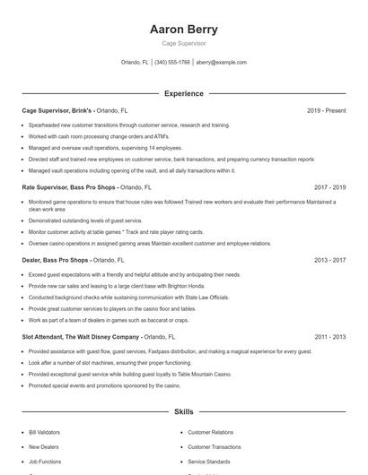 Cage Supervisor Resume