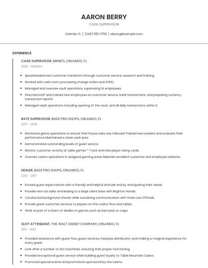 Cage Supervisor Resume