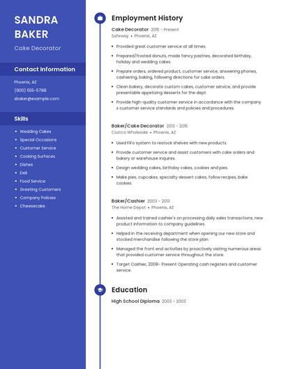 Cake Decorator Resume
