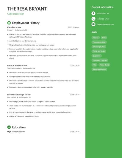 Cake Decorator Resume