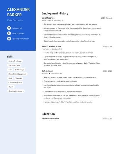 Cake Decorator Resume