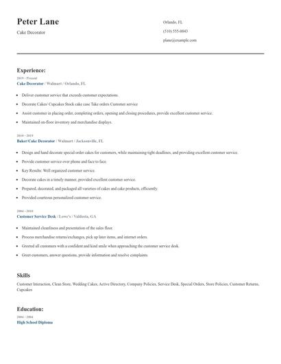 Cake Decorator Resume