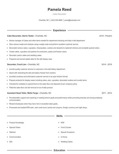 Cake Decorator Resume