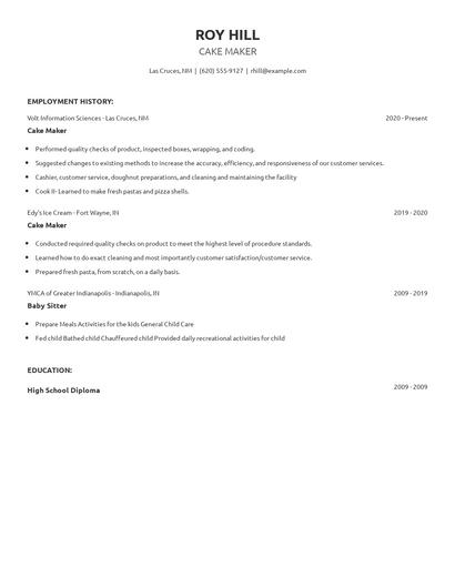 Cake Maker Resume