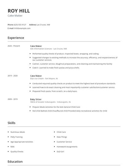 Cake Maker Resume